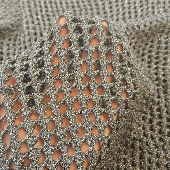 Crochet Macrame Metallic Off The Shoulder Oversized Sweater Gray Large - Picture 7 of 9